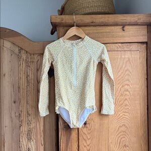 Rylee + Cru |  Mustard Floral Swimsuit Rashguard